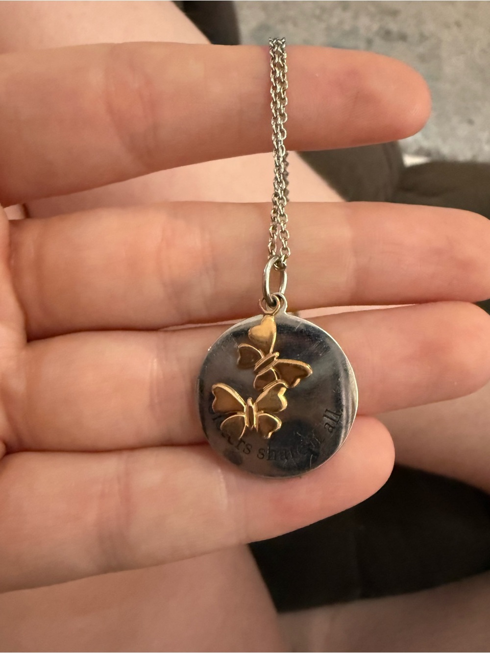 Source Unknown Two-Tone Butterfly Pendant Necklace — Silver and Gold